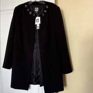 NWT Anne Klein Black Car-coat Length Jacket with Gold Details